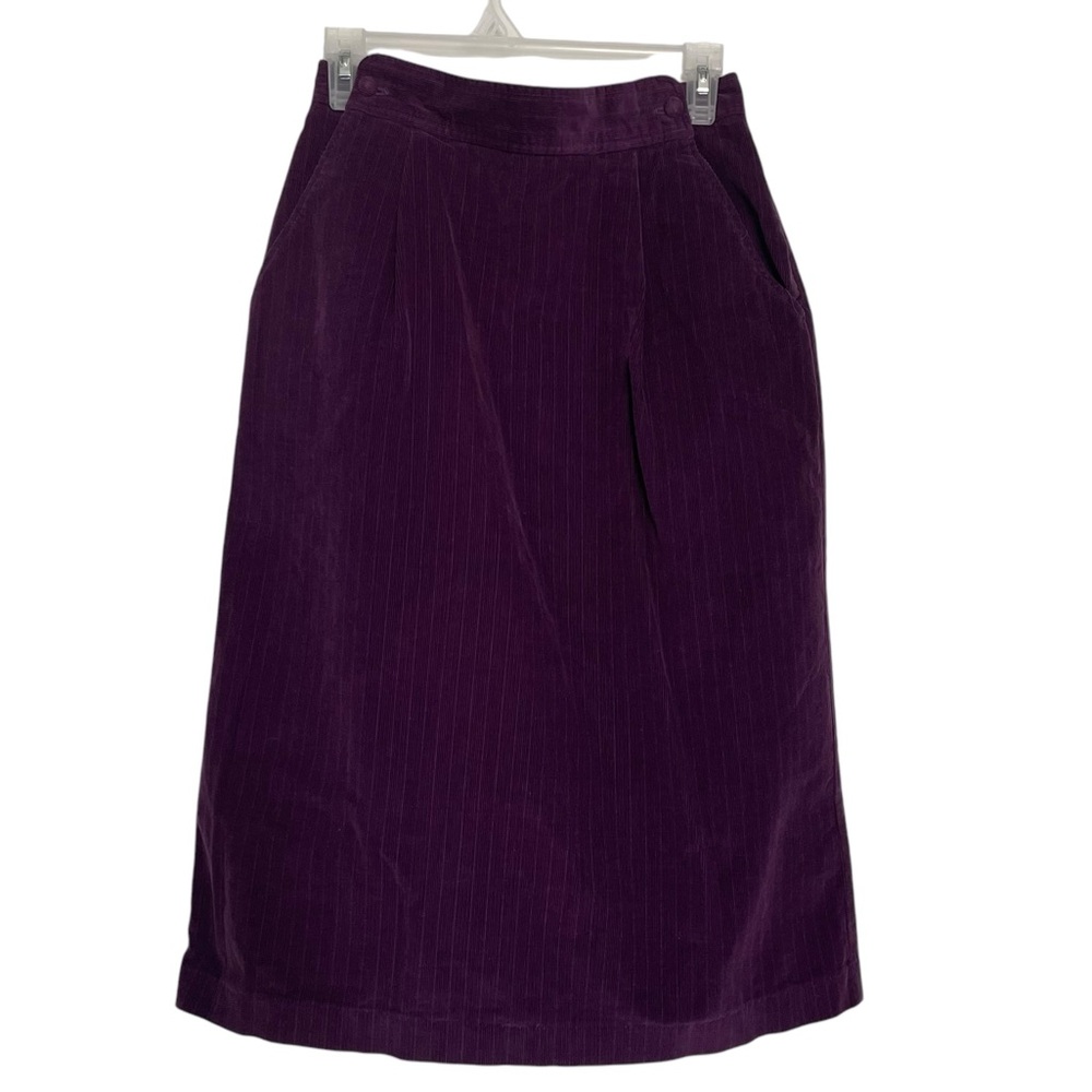 Vintage Purple Plum Corduroy A-line Midi Skirt with Button Back Pleat Size 13